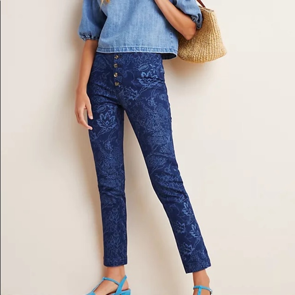 Anthropologie Pilcro and the Letterpress Floral Printed High Rise Skinny Jeans